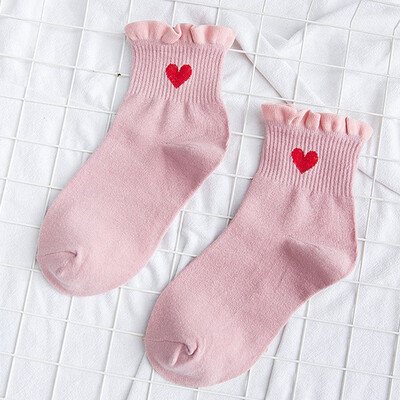 

Kawaii Women Heart Pattern Soft Breathable Ankle-High Cute Casual Cotton Socks