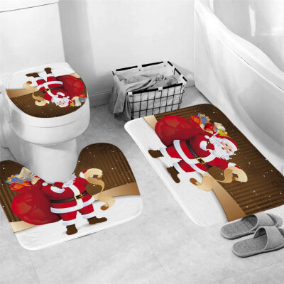 

Tailored 3Pcs Christmas shower Curtain Bathroom Anti-slip Carpet Rug Toilet Cover Mat Set