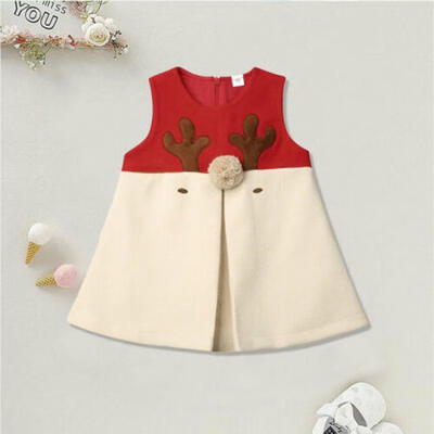 

UK New Infant Baby Girls Kid Woolen Christmas Xmas Vest Antlers Top Clothes 1-5Y