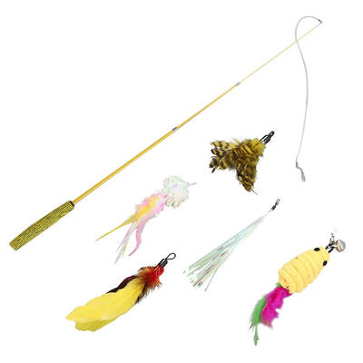 

6pcsset Retractable Cat Stick Kitten Interactive Toys wReplacement Head