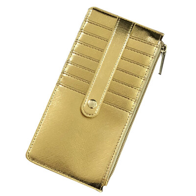

Chic Glossy Faux Leather Multiple Card Slots Zipper Women Long Purse Cash Holder