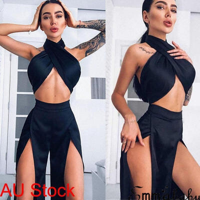 

Women´s Sexy Split Wide Leg Jogger Pant Sexy Loose Party Cocktail 2pcs Suit