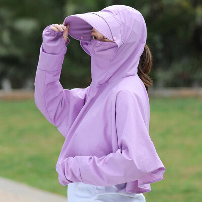 

Outdoor Women 360° Sun Protection Clothing Long Sleeve Clothes with Wide Brim Sun Hat Detachable Cap