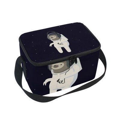 

ALAZA Lunch Box Sloth Wear White And Gray Astronaut Insulated Lunch Bag Large Cooler Tote Bagfor Men Women