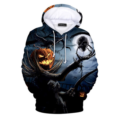 

New Autumn Fashion Casual Halloween 3D Skull Pumpkin Lamp Printed Hoodie Long Sleeve Hoodie Sweatshirt Pullover For Women Men