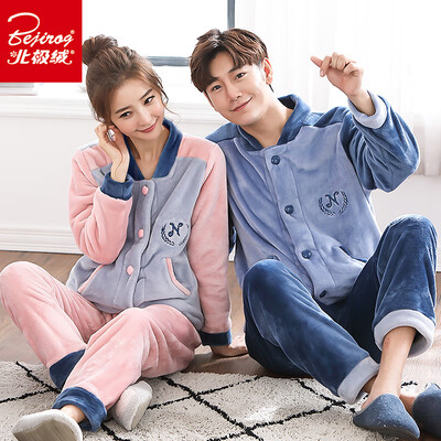 

Arctic velvet pajamas mens autumn&winter thick long-sleeved coral fleece collar cardigan flannel couple pajamas womens home service suit BJRFLR mens casual fashion XXL