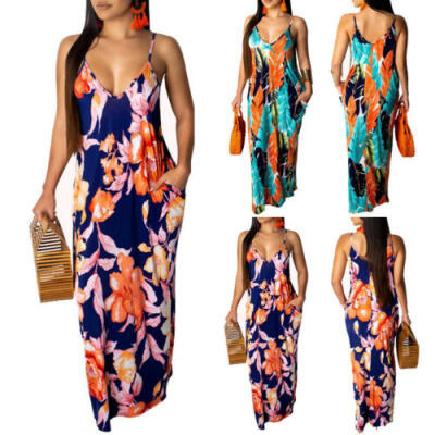 

Womens Summer Boho Floral Long Maxi Evening Cocktail Party Beach Dress Sundress