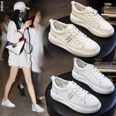 

Autumn new womens shoes leather Korean version of the wild thick white shoes sports shallow mo