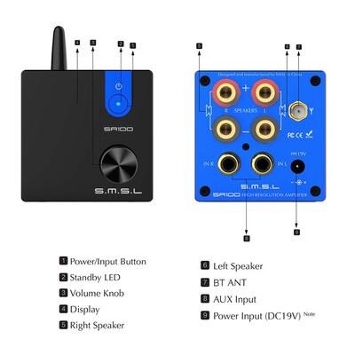 

SMSL SA100 Bluetooth 50 Audio Amplifier 50W50W TPA3116D2 Power Amplifier Digital HI-FI Audio Stereo Amplifier