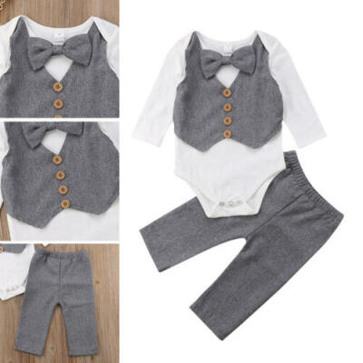 

Kids Baby Boy Gentleman Bow Tie Shirt Tops RomperPants Party Formal Set Clothes