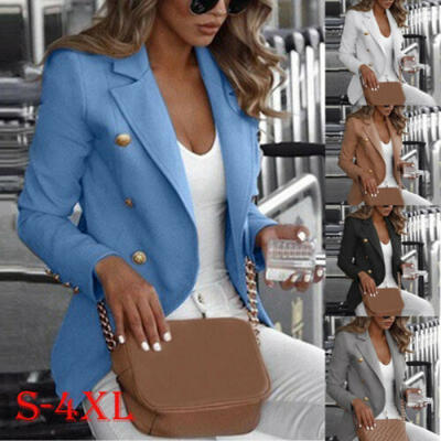 

Plus Size Womens Button Blazer Casual Work Jacket Long Sleeve Outwear Suit Coat