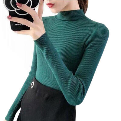 

Autumn Women Knitted Base Shirt Half High Collar Slim Solid Color Bottoming