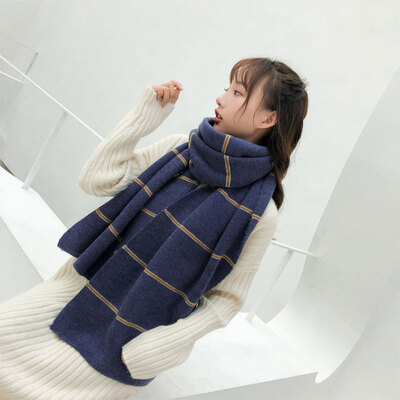 

Korean version of the new imitation cashmere striped monochrome scarf female autumn&winter students warm collar solid color thick shawl
