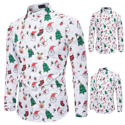 

Tailored Fashion Mens Christmas Printed Long Sleeve Casual Fit Silm Shirt Blouse Tops