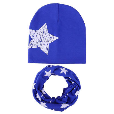 

2pcsSet Baby Hat Girl Boy Cap Kids Beanie Winter Stars Infant Cotton Scarf