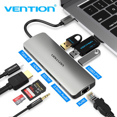 

Vention USB C Hub USB C Adapter USB C Adapter Thunderbolt 3 Hub 1000M RJ45 Ethernet 4K HDMI for MacBook Chromebook