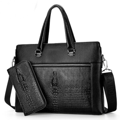 

Crocodile pattern genuine leather briefcase for man vintage men Shoulder messenger bag business laptop bags male cowhide handbag