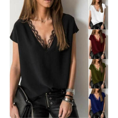 

Women Summer Casual Lace Ladies Tops Blouse Loose Tunic ChiffonT Shirts