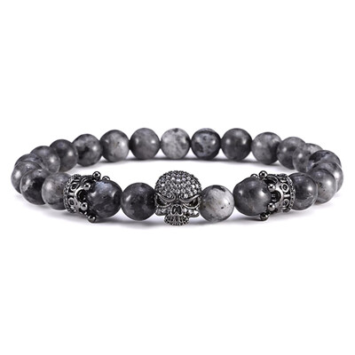 

Fashion Natural Stone Beaded Bracelet Micro-Inlaid Zircon Crown Skull Bracelet Handmade Jewelry