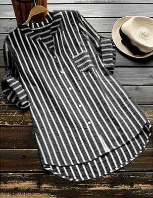 

Womens Summer Striped V Neck Blouses Loose Baggy Tops Tunic T Shirts Plus Size