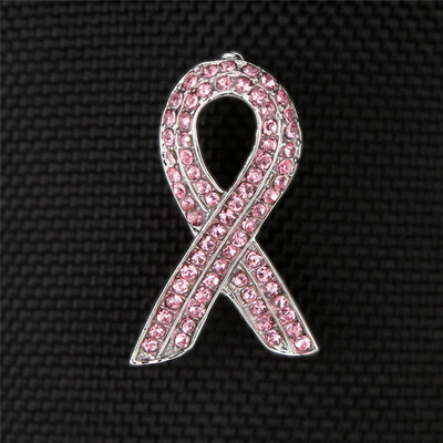 

Fashion Jewelry Elegant Pink Shinning Rhinestone Crystal Breast Cancer Awareness Ribbon Brooch Pin