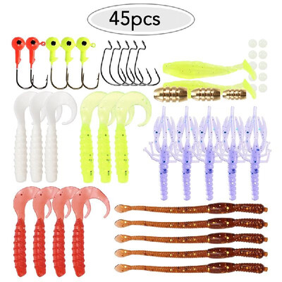 

45pcs Assorted Fishing Lures Set Fishing Soft Lure Bait Jig Head Hooks Crank Hooks Beads Bullet Weight Fishing Accessories