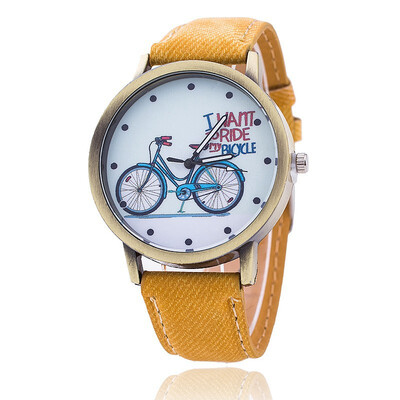 

National style bronze watch male retro bicycle watch PU belt mens watch