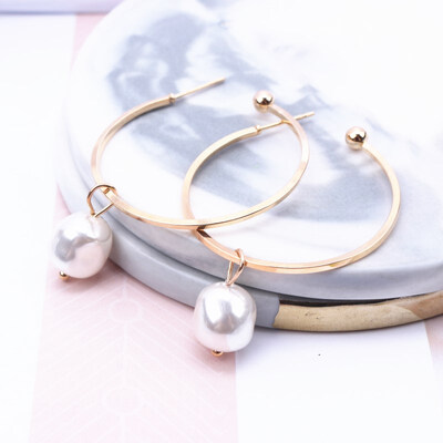 

EK314 New Design Metal Gold Color Circle Cross Heart Geometric Irregular Natural Imitation Pearl Drop Earrings for Women Jewelry