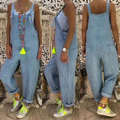 

Fashion Women Ladies Straps Jumpsuit Denim Jeans Pants Overalls Rompers Trousers