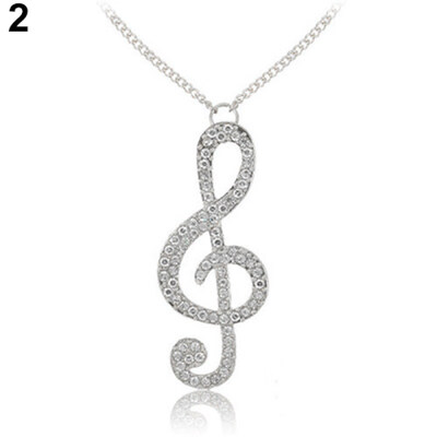 

Fashion Women Fully Rhinestone Music Note Pendant Long Chain Sweater Necklace