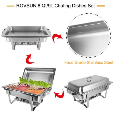 

Rectangular Chafing Dish 8 Quart Stainless Steel Tray Buffet Catering Dinner Serving Buffer Warmer Set Pack of 6