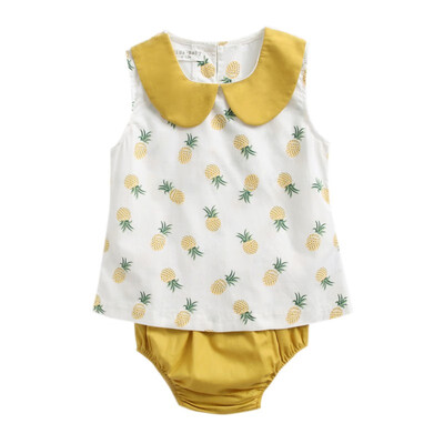 

Summer Sweet Round Neck Sleeveless Baby Girls Set Pineapple Print Top Triangle Shorts 2 Piece Baby Girl Set