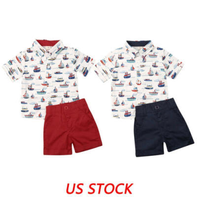 

Baby Boy Kids Gentleman Sailboat ShirtShorts Pants Wedding Party Summer Set USA