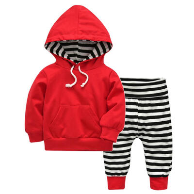 

2pcs Warm Autumn Unisex Baby Clothing Set Drawstring Pocket Hoodies Pants