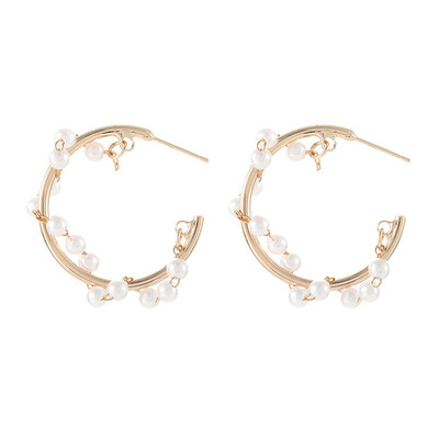 

2019 Fashion imitation Pearl winding Gold geometric earring Plsei