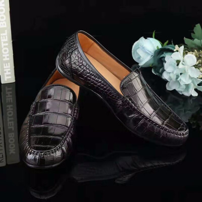 

Black color Genuine crocodile skin men fashion leisure shoe sneaker with cow skin lining logo customized offered free shipping