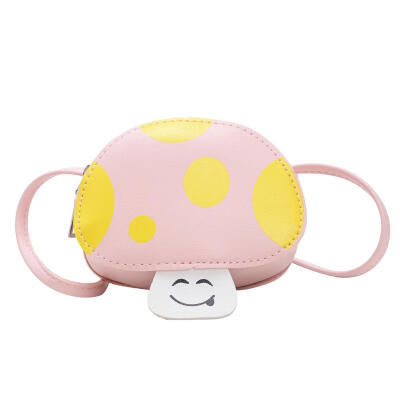 

Smile Face Mushroom Shape Bag Girls Kids Shoulder Messenger Leather Bags