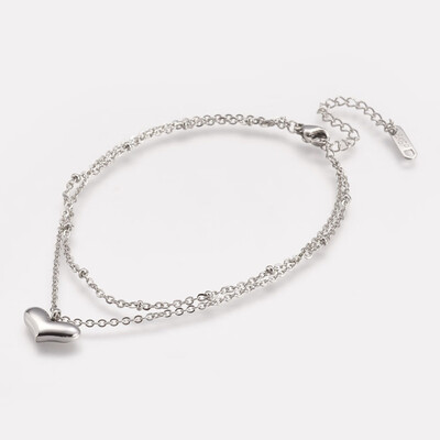 

304 Stainless Steel Anklets with Lobster Clasps&Iron Extender Chains Heart Stainless Steel Color 190mm
