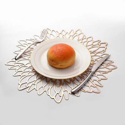 

PVC Placemat Hollowed Gold Stamping Hibiscus Flowers Shape table mat Unique Placemat
