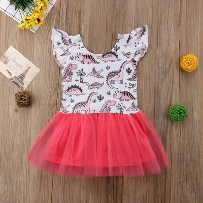 

Kid Baby Girl Princess Dress Summer Sundress Clothes Dinosaur Tutu Dresses Top