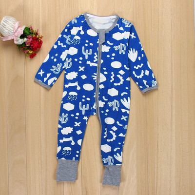 

Newborn Baby Boys Girls Floral Print Zipper Long Sleeve Romper Outfits Clothes