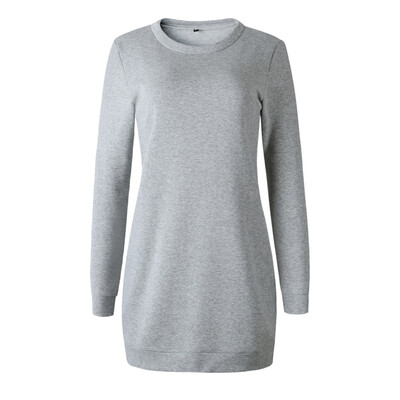 

Womens Fashion Solid Color Thicken Mini Dress Sweater Round Neck Long Sleeve