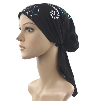 

1 Pc Women Muslim Sequins Decor Long Turban Cap Cancer Chemo Hat Beanie Scarf Turban Elastic Head Wrap