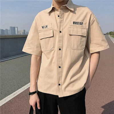 

Loose Short-Sleeved Shirts Turn-Down Collar Letter Shirt Summer Casual Top For Men