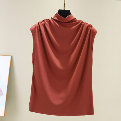 

Nomeni Women Turtleneck Sleeveless Cotton Solid Casual Loose Tunic Top Tee Shirt Tank