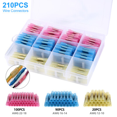 

210pcs Insulated Heat Shrink Butt Connectors Terminals Waterproof Electrical Wire Splice Cable Crimp Terminals AWG 22-10 Set