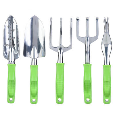 

Greensen 5Pcs Gardening Yard Hand Plastic Garden Trowel Shovel Spade Rake Green Handle Tool Set