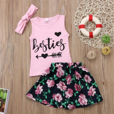 

2018 Kids Baby Girls Bestie Tops T-Shirt Tee Flower Princess Dress Party Skirt Outfit