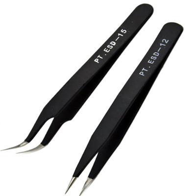 

Toponeto 12cm Length Black Anti-magnetic Straight Curved Tweezers 2 Pcs