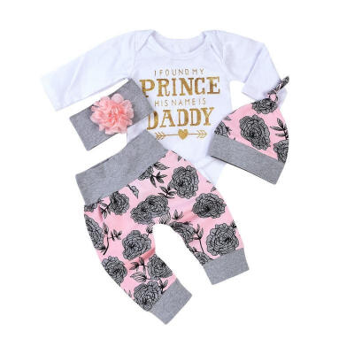 

0-18M Floral Newborn Baby Girls Tops Romper Long Pants Headband Outfits Clothes